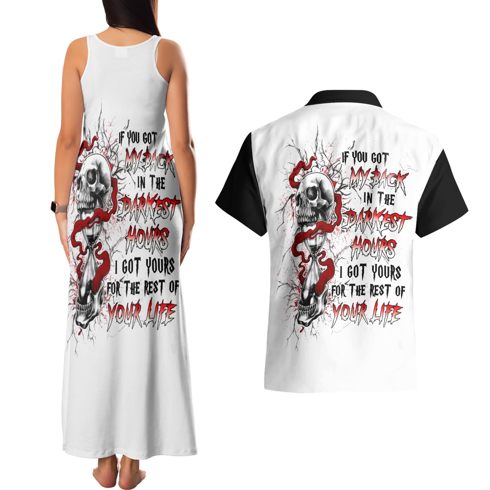 Blood Skull Couples Matching Tank Maxi Dress and Hawaiian Shirt You Got My Back I Got Your Rest Of Your Life - Wonder Print Shop