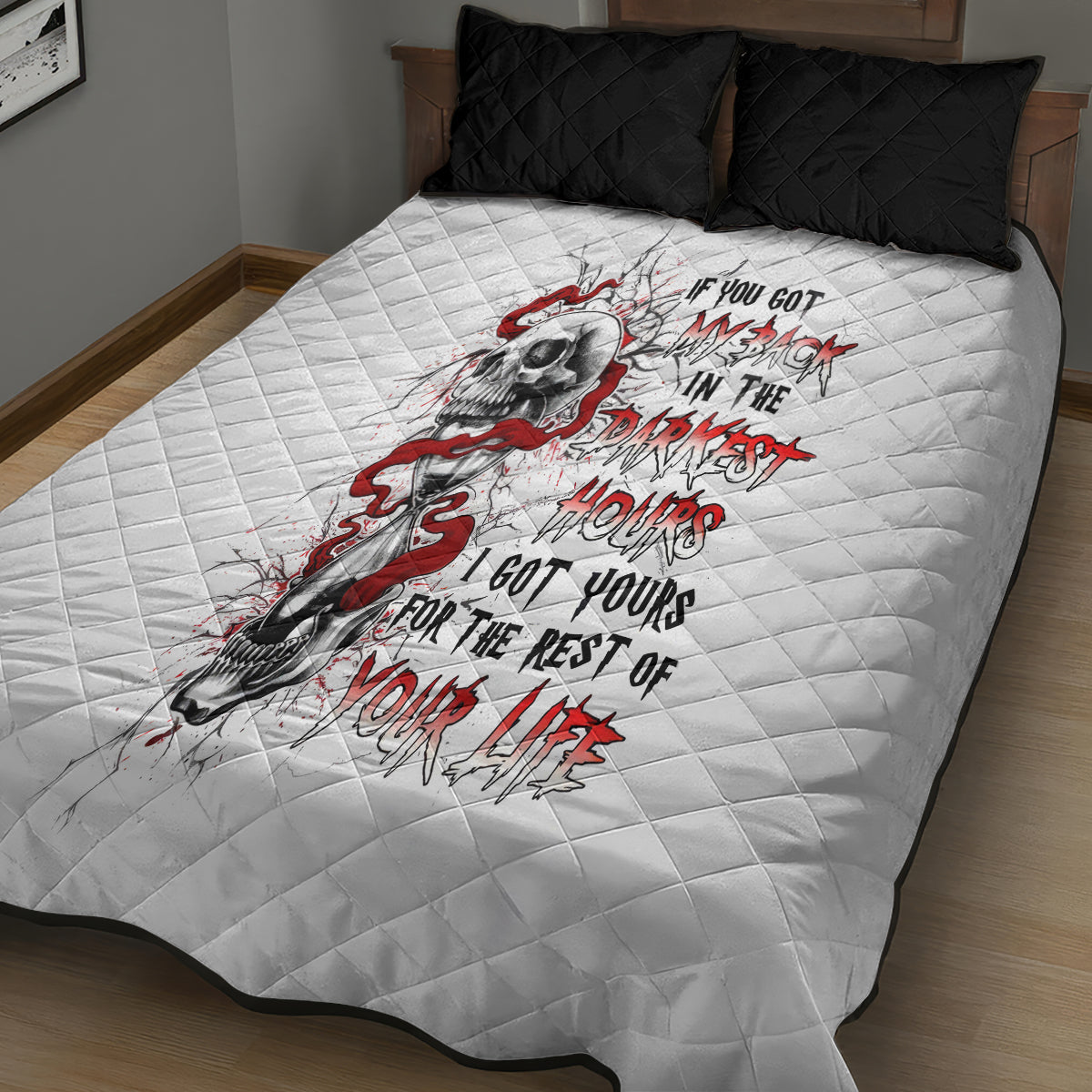 Blood Skull Quilt Bed Set You Got My Back I Got Your Rest Of Your Life - Wonder Print Shop