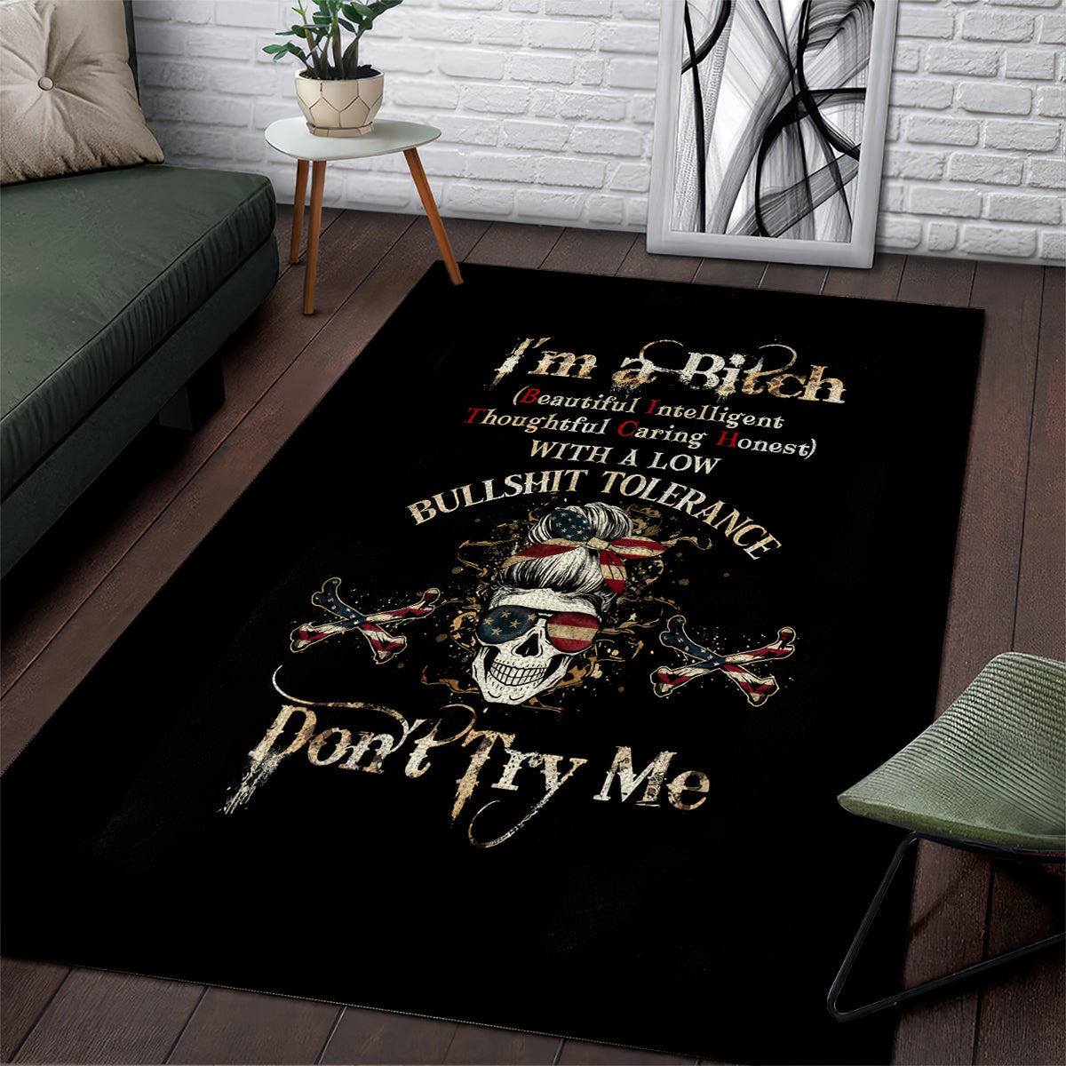 Girl Skull Area Rug I'm A Bitch Don't Try Me - Wonder Print Shop