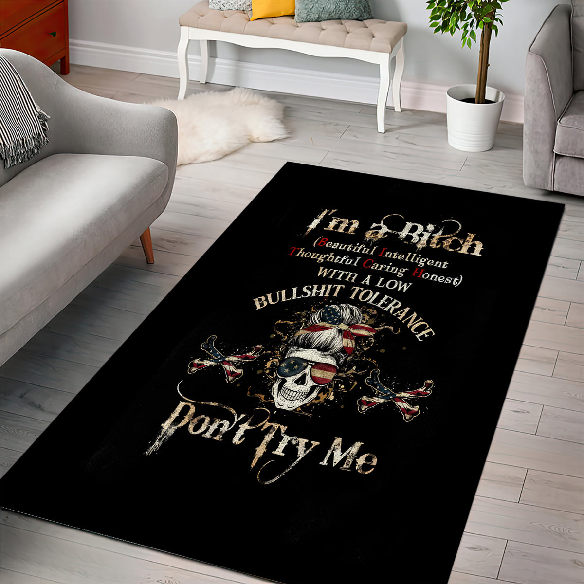 Girl Skull Area Rug I'm A Bitch Don't Try Me - Wonder Print Shop