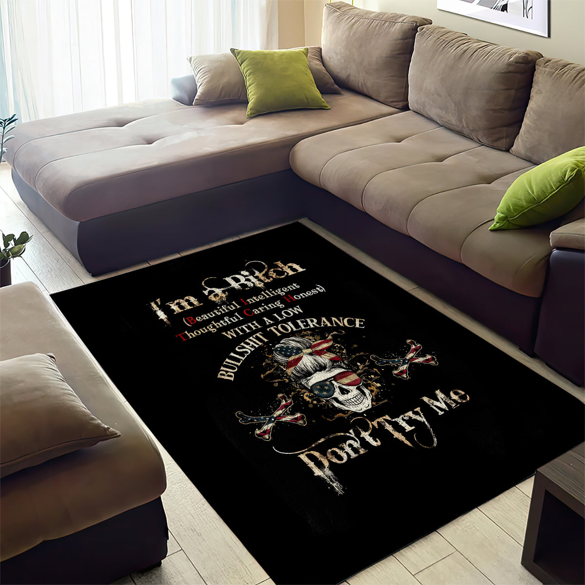 Girl Skull Area Rug I'm A Bitch Don't Try Me - Wonder Print Shop