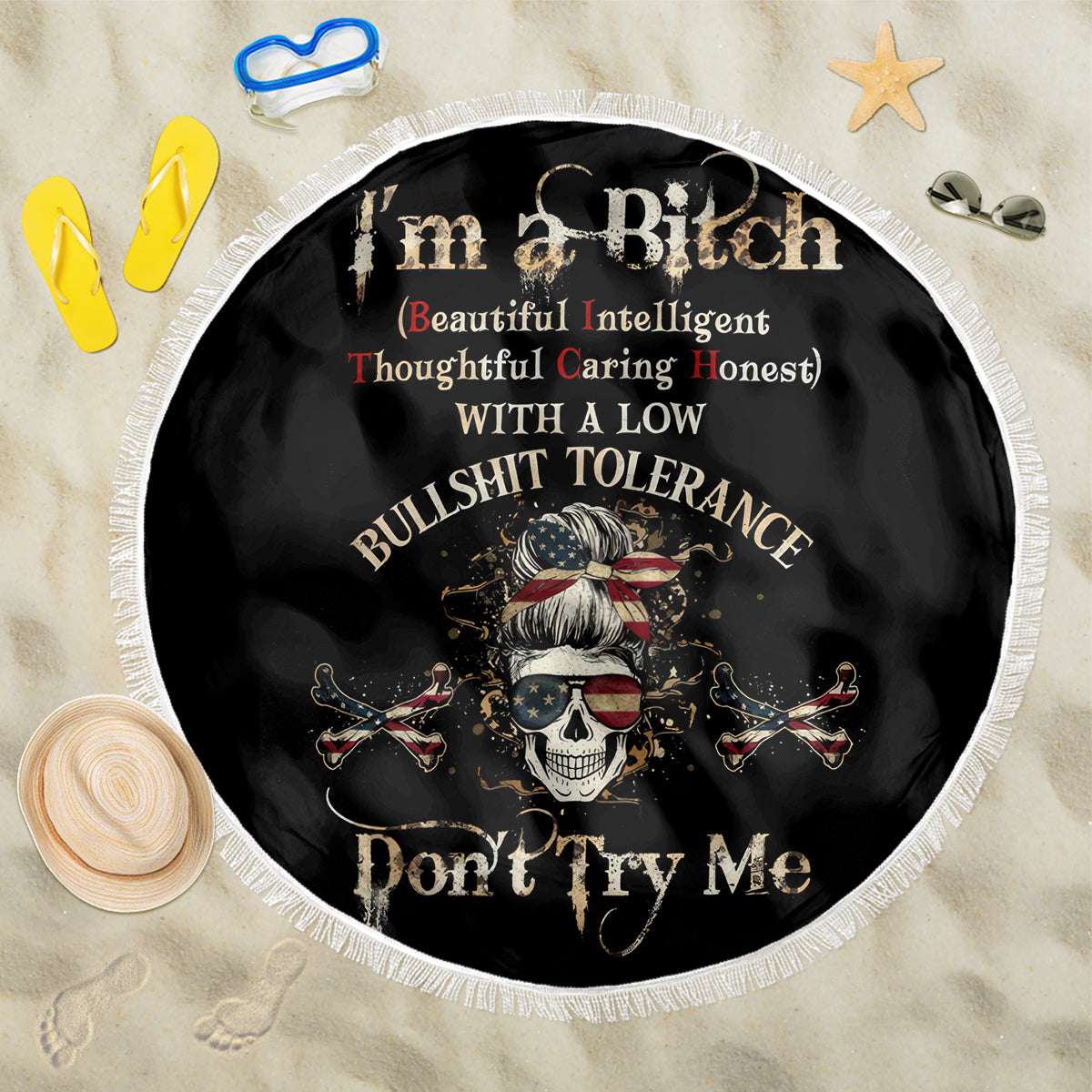 Girl Skull Beach Blanket I'm A Bitch Don't Try Me - Wonder Print Shop