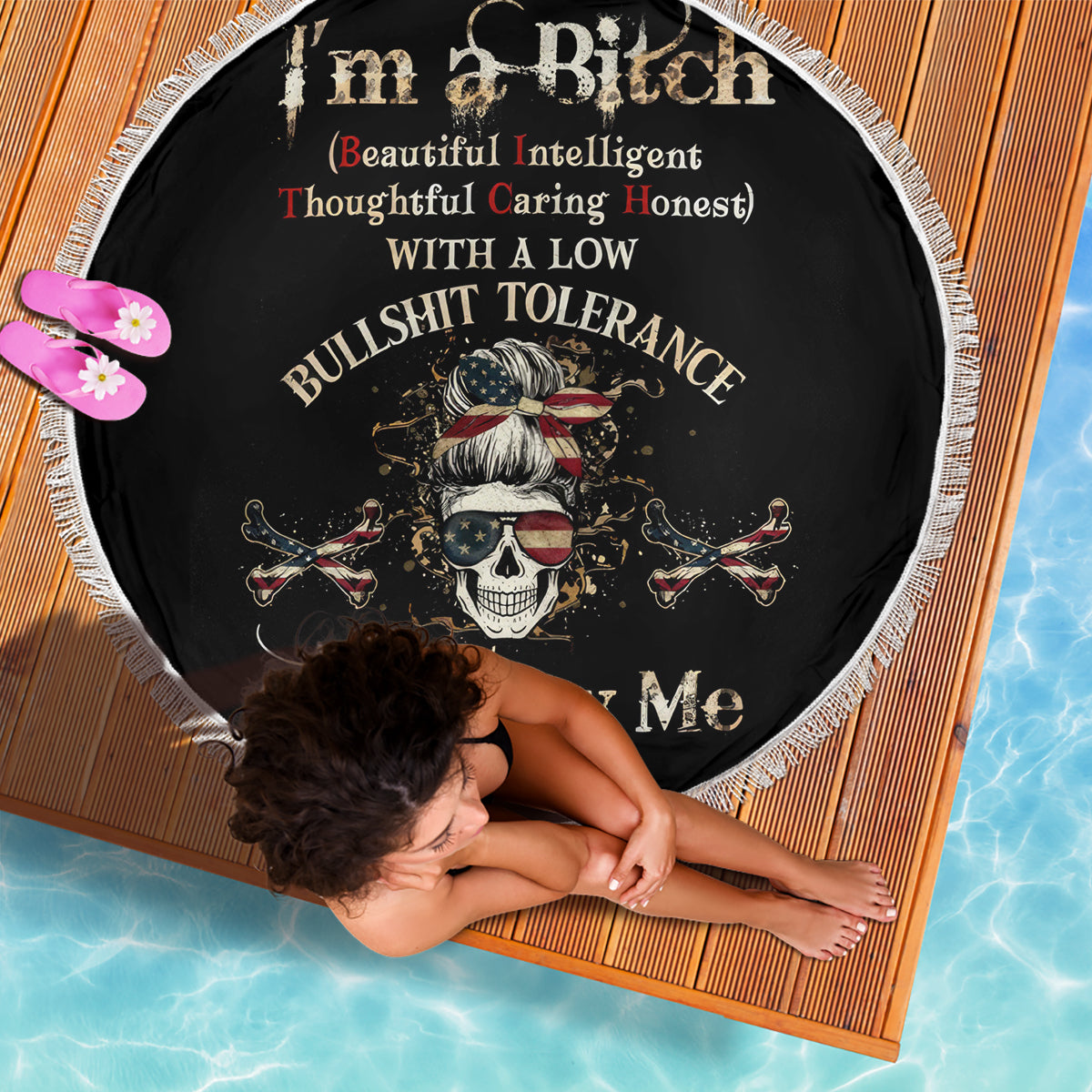 Girl Skull Beach Blanket I'm A Bitch Don't Try Me - Wonder Print Shop
