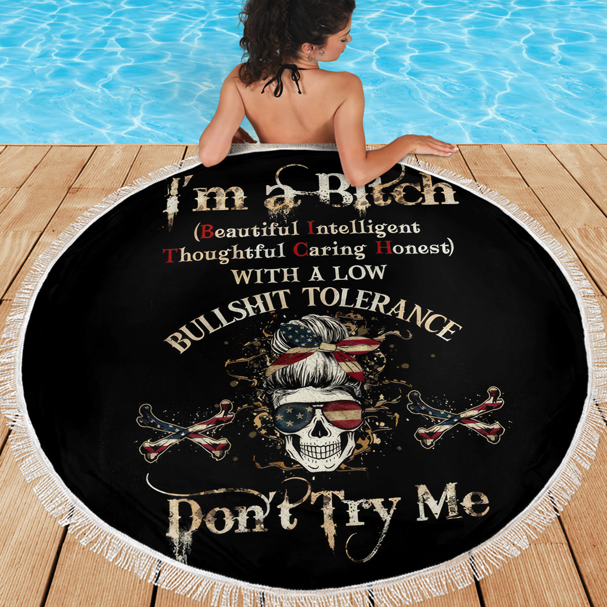 Girl Skull Beach Blanket I'm A Bitch Don't Try Me - Wonder Print Shop