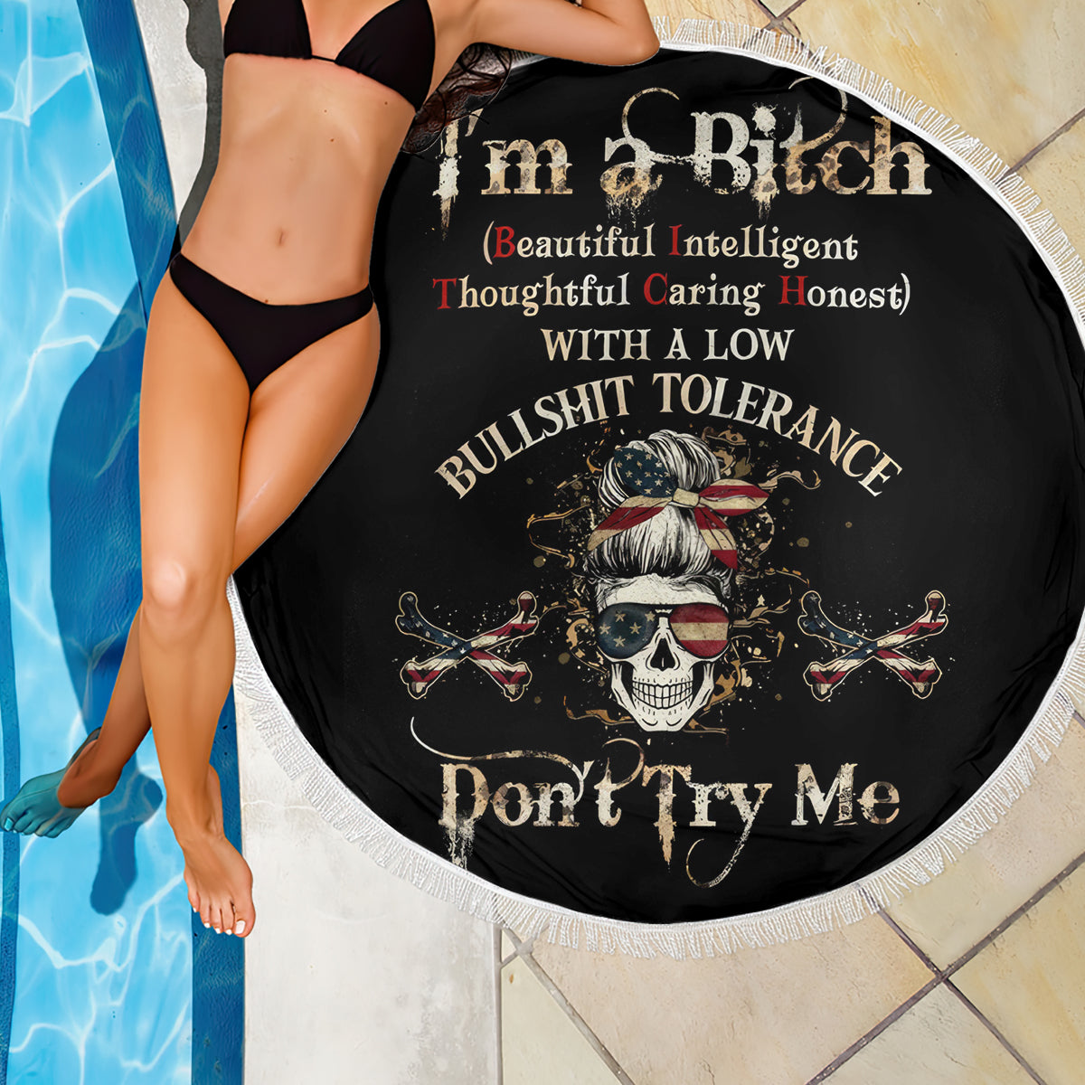 Girl Skull Beach Blanket I'm A Bitch Don't Try Me - Wonder Print Shop