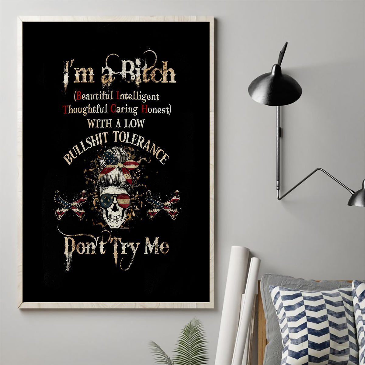 Girl Skull Canvas Wall Art I'm A Bitch Don't Try Me - Wonder Print Shop
