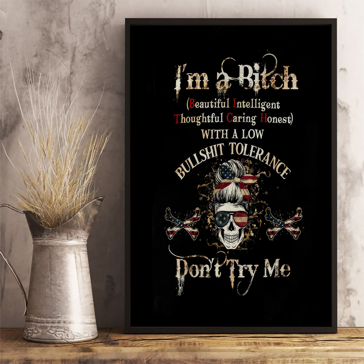 Girl Skull Canvas Wall Art I'm A Bitch Don't Try Me - Wonder Print Shop