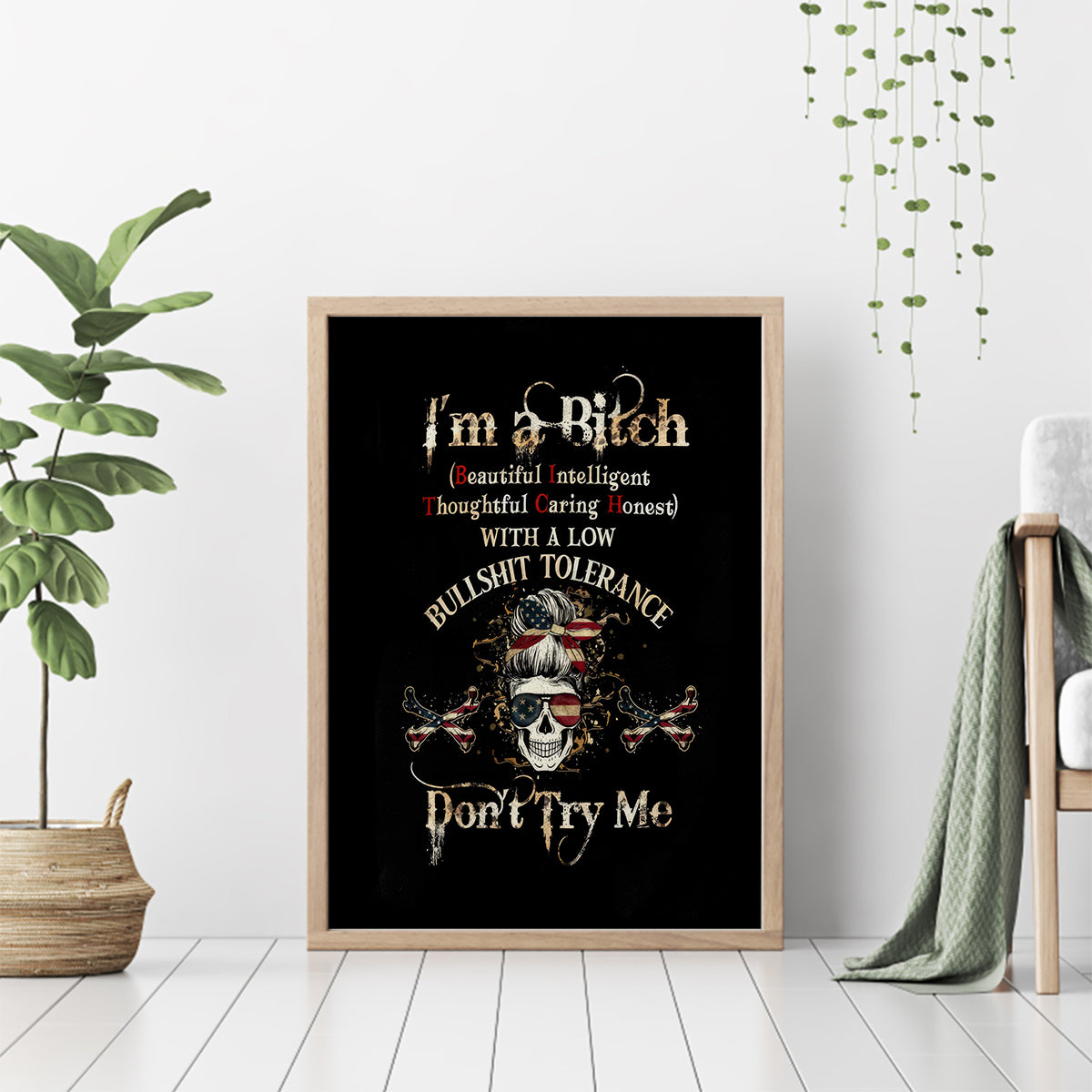 Girl Skull Canvas Wall Art I'm A Bitch Don't Try Me - Wonder Print Shop