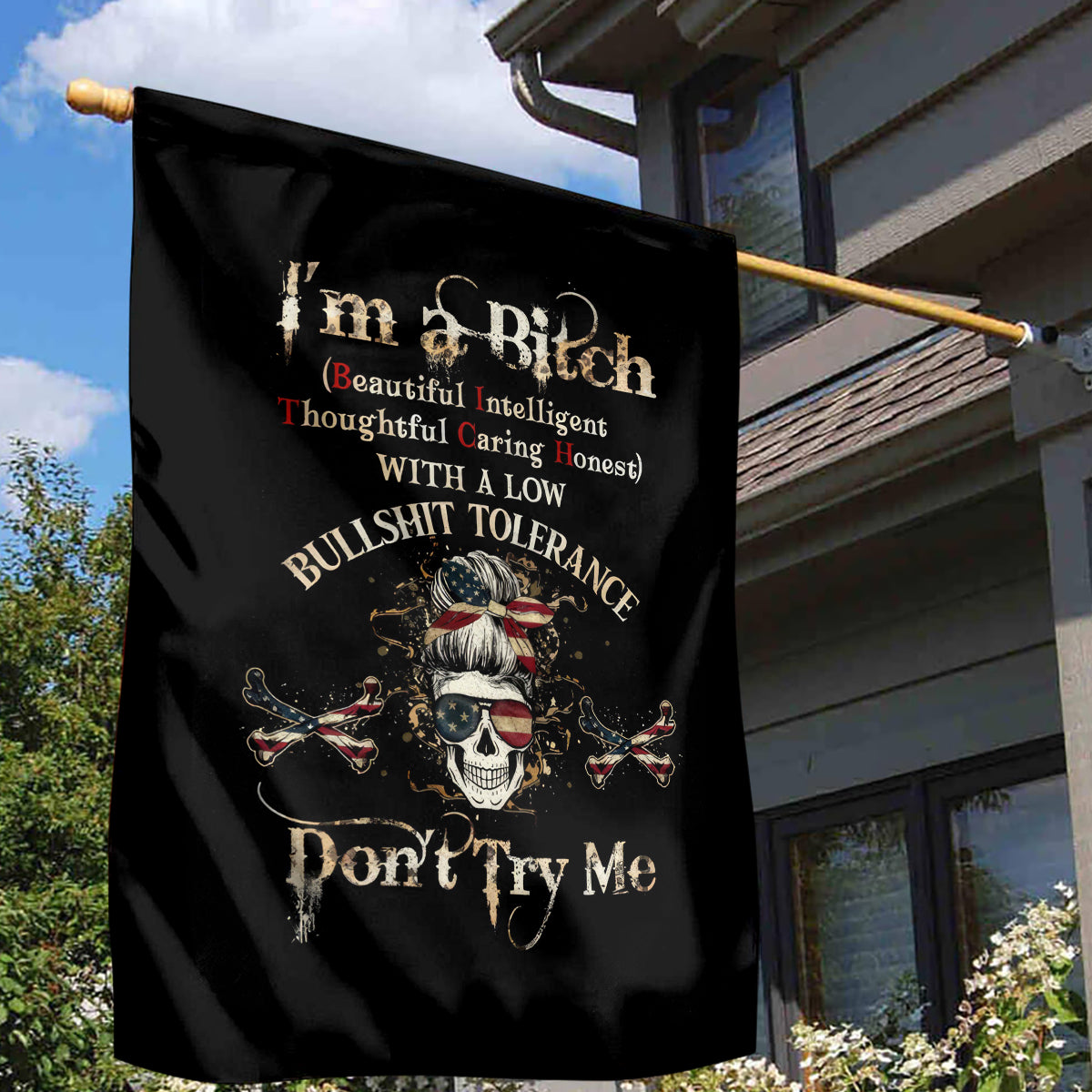 Girl Skull Garden Flag I'm A Bitch Don't Try Me - Wonder Print Shop