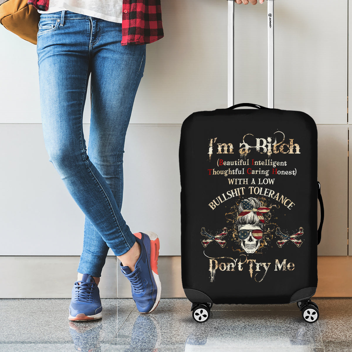 Girl Skull Luggage Cover I'm A Bitch Don't Try Me - Wonder Print Shop
