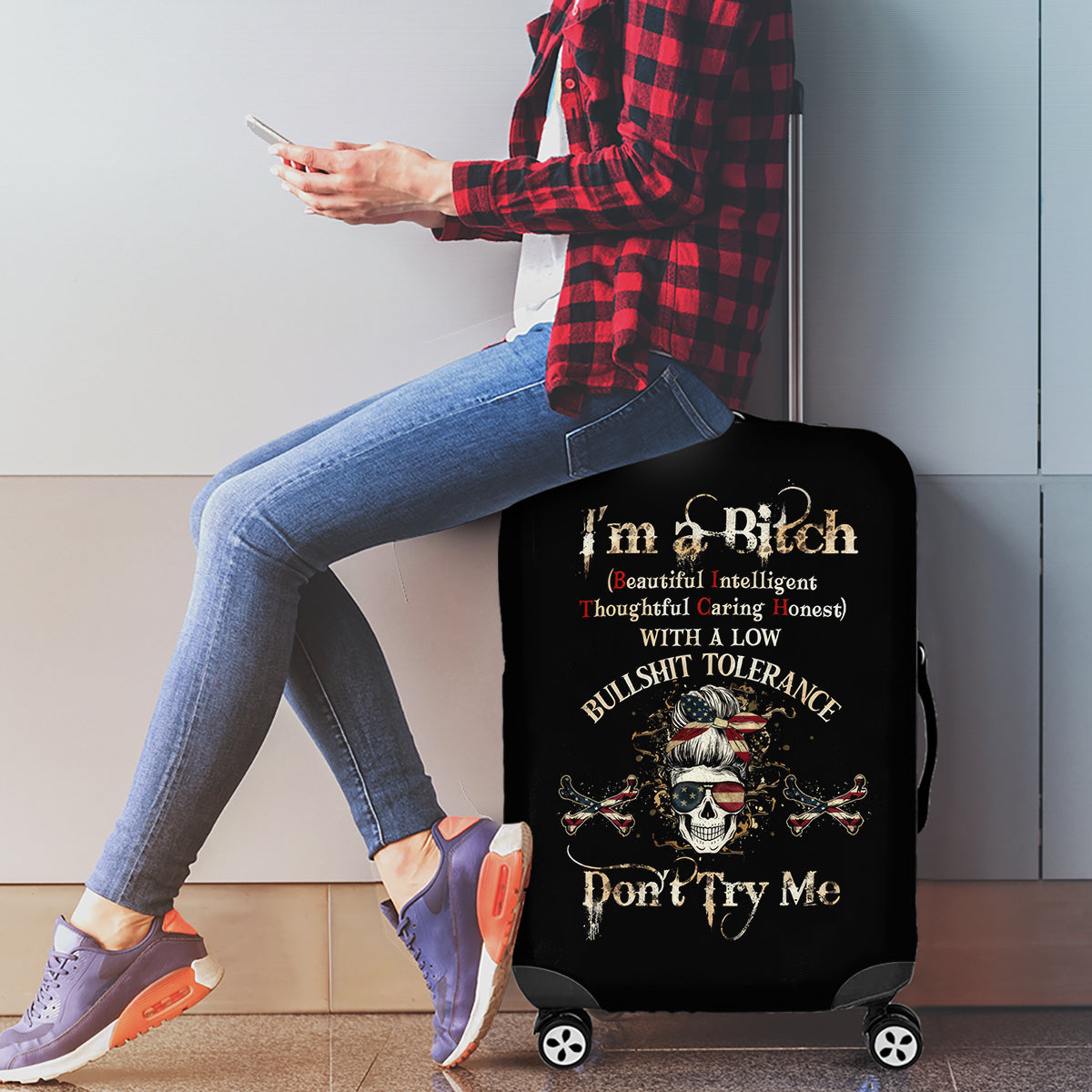 Girl Skull Luggage Cover I'm A Bitch Don't Try Me - Wonder Print Shop