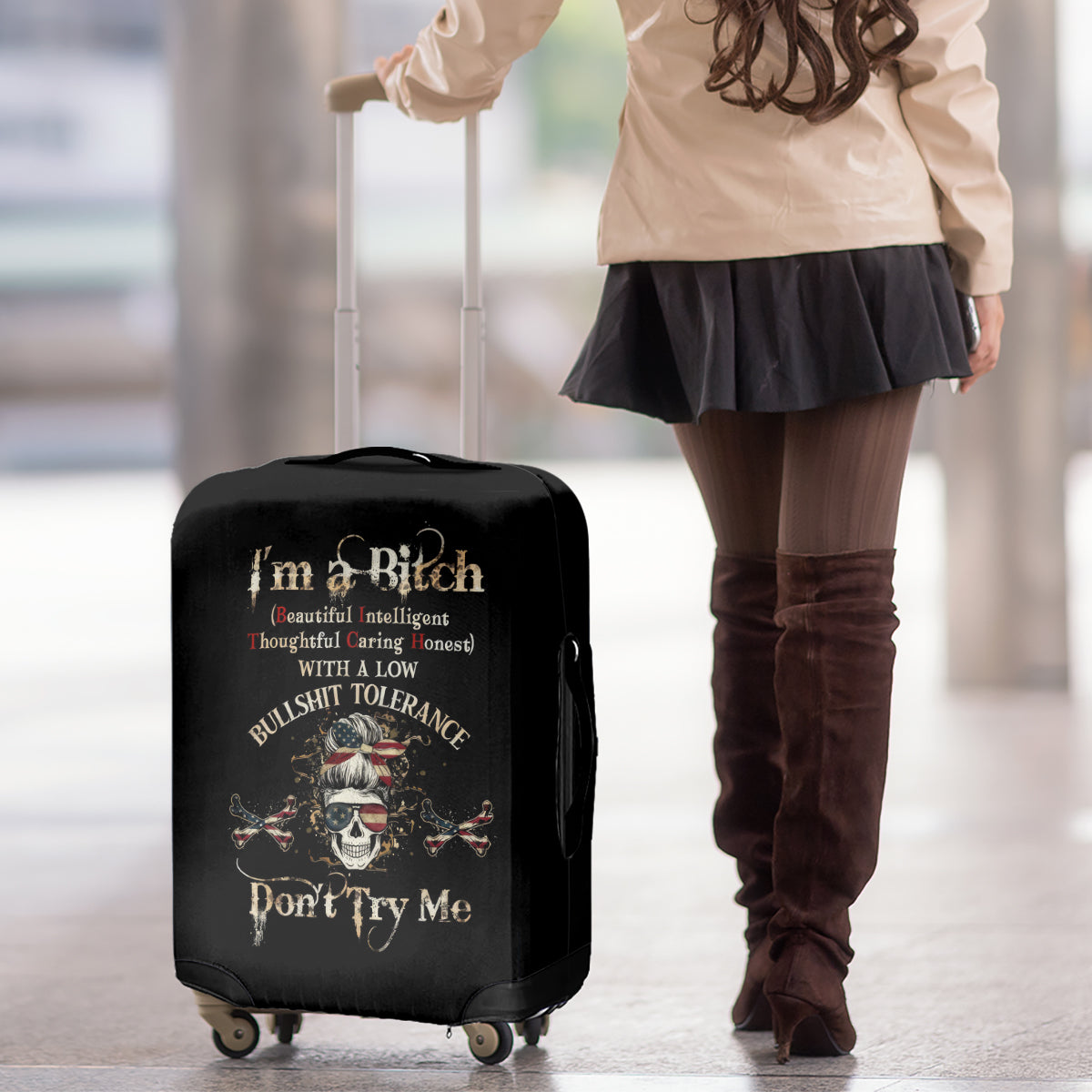 Girl Skull Luggage Cover I'm A Bitch Don't Try Me - Wonder Print Shop