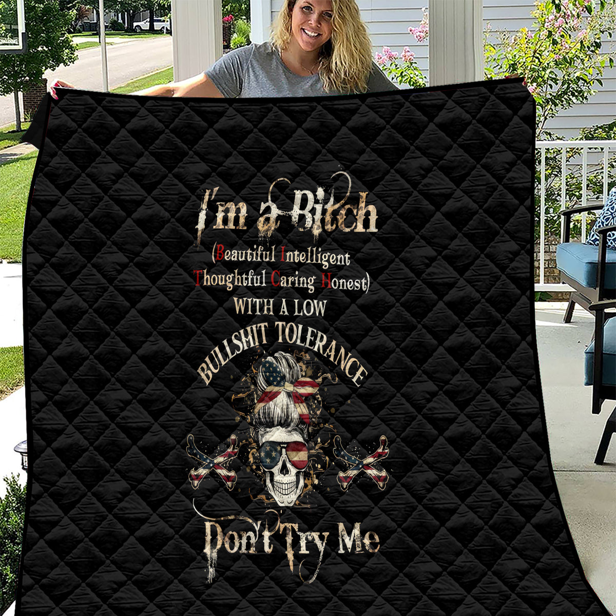 Girl Skull Quilt I'm A Bitch Don't Try Me - Wonder Print Shop