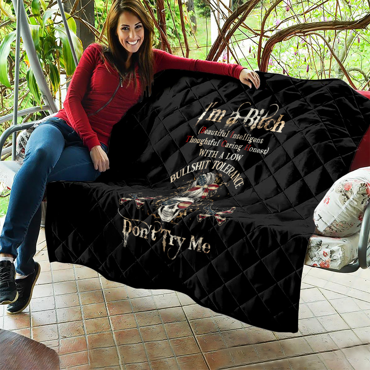 Girl Skull Quilt I'm A Bitch Don't Try Me - Wonder Print Shop