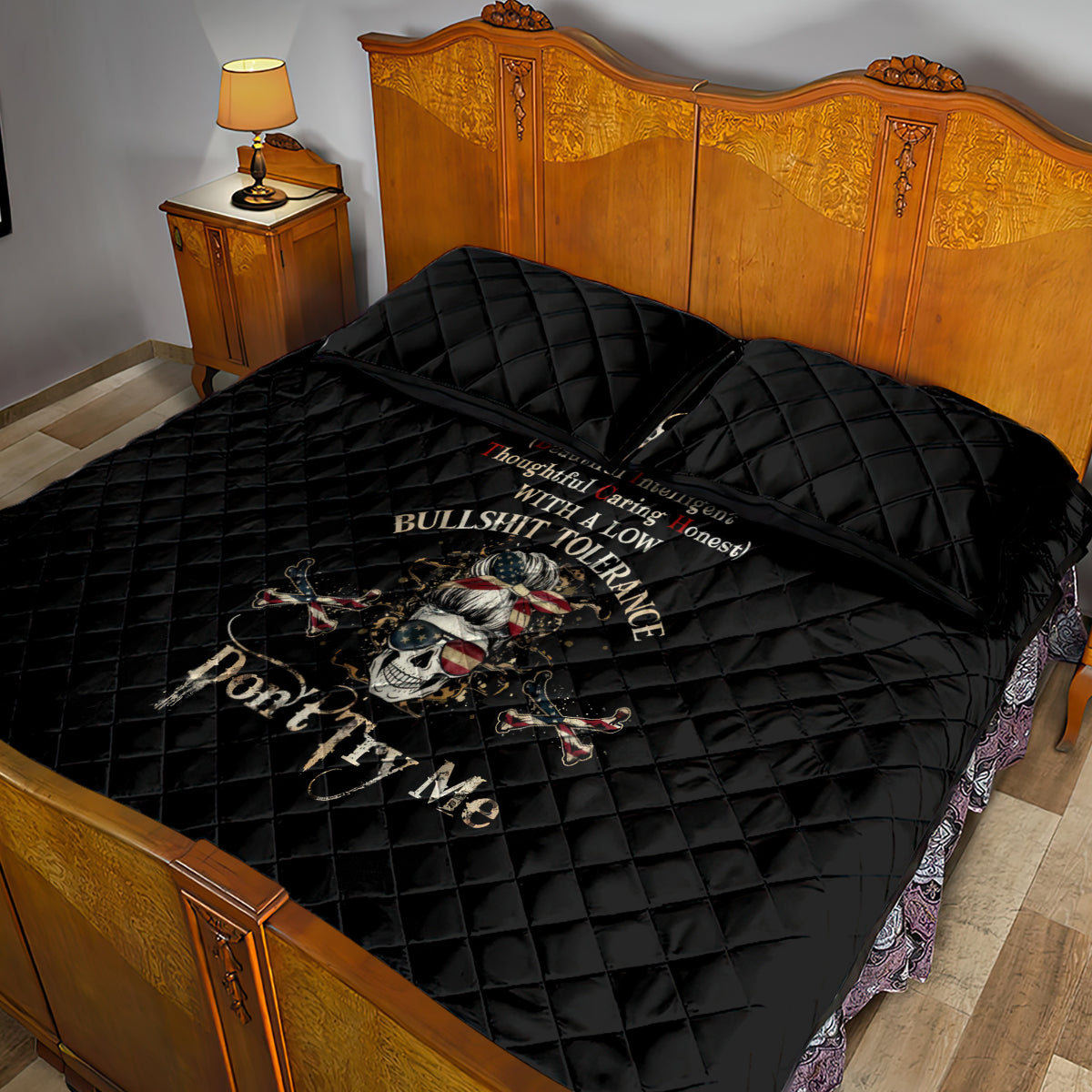 Girl Skull Quilt Bed Set I'm A Bitch Don't Try Me - Wonder Print Shop