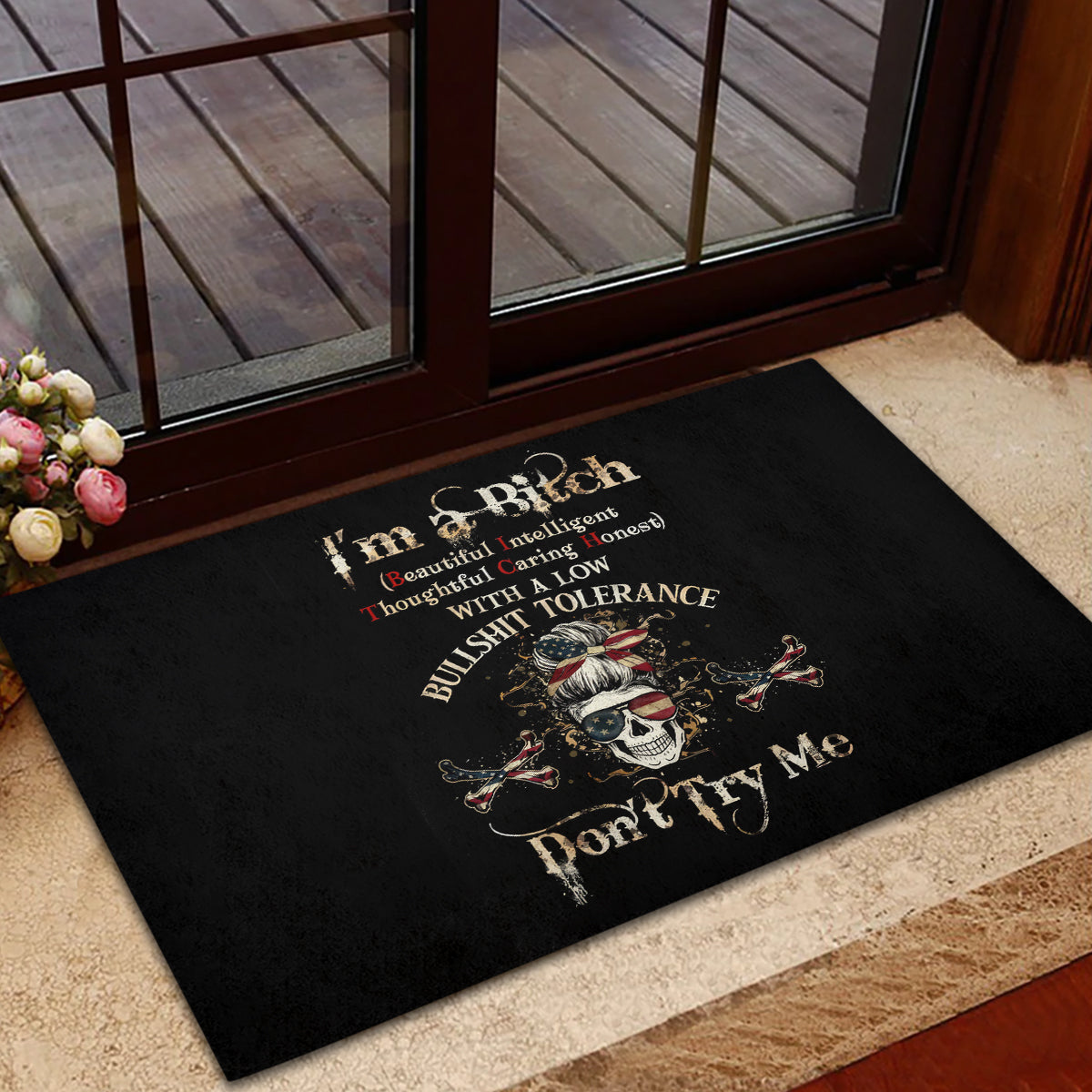 Girl Skull Rubber Doormat I'm A Bitch Don't Try Me - Wonder Print Shop