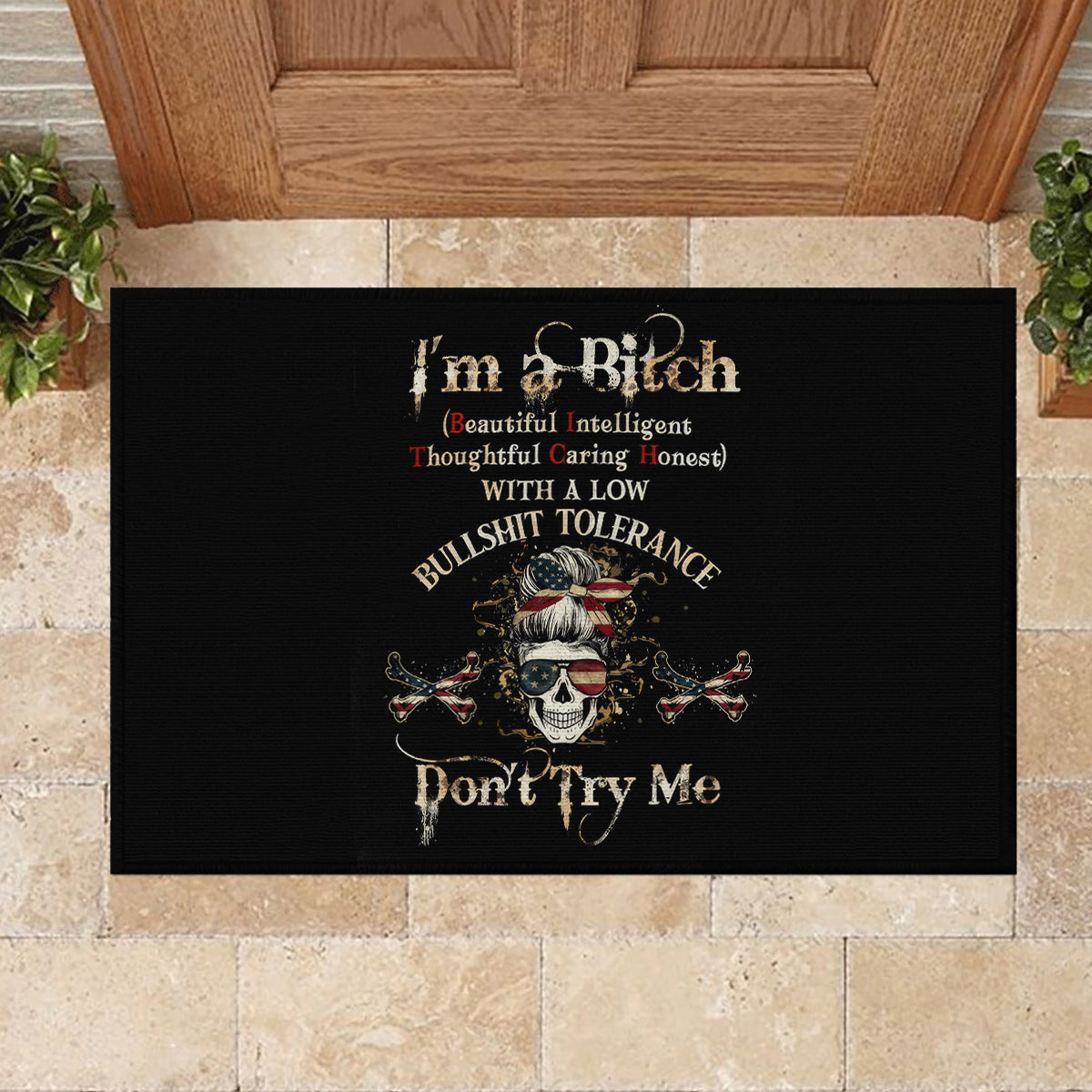 Girl Skull Rubber Doormat I'm A Bitch Don't Try Me - Wonder Print Shop