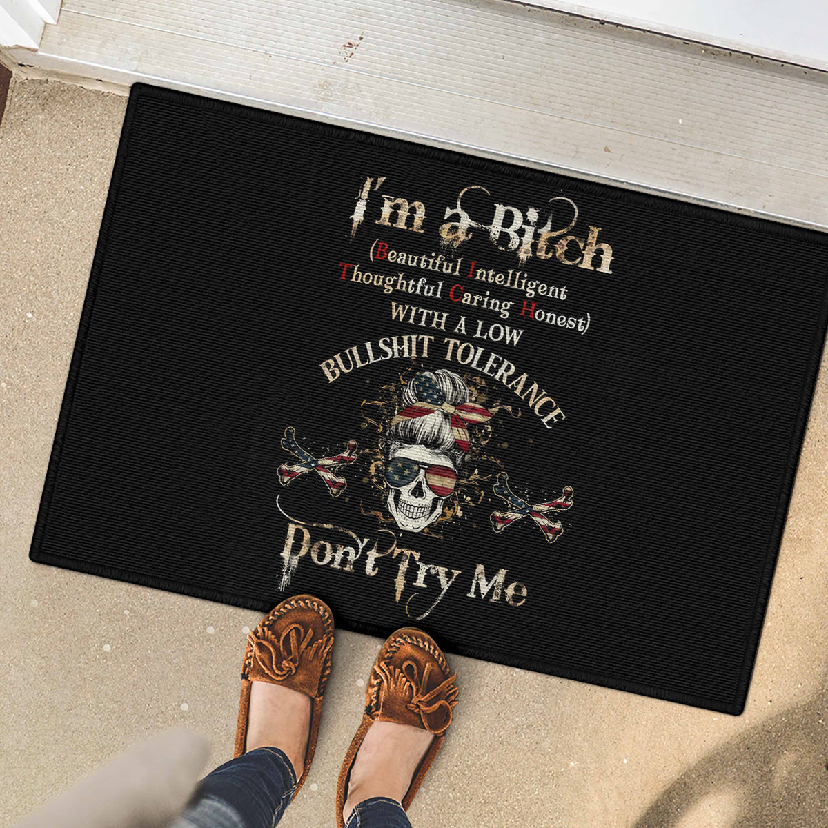 Girl Skull Rubber Doormat I'm A Bitch Don't Try Me - Wonder Print Shop