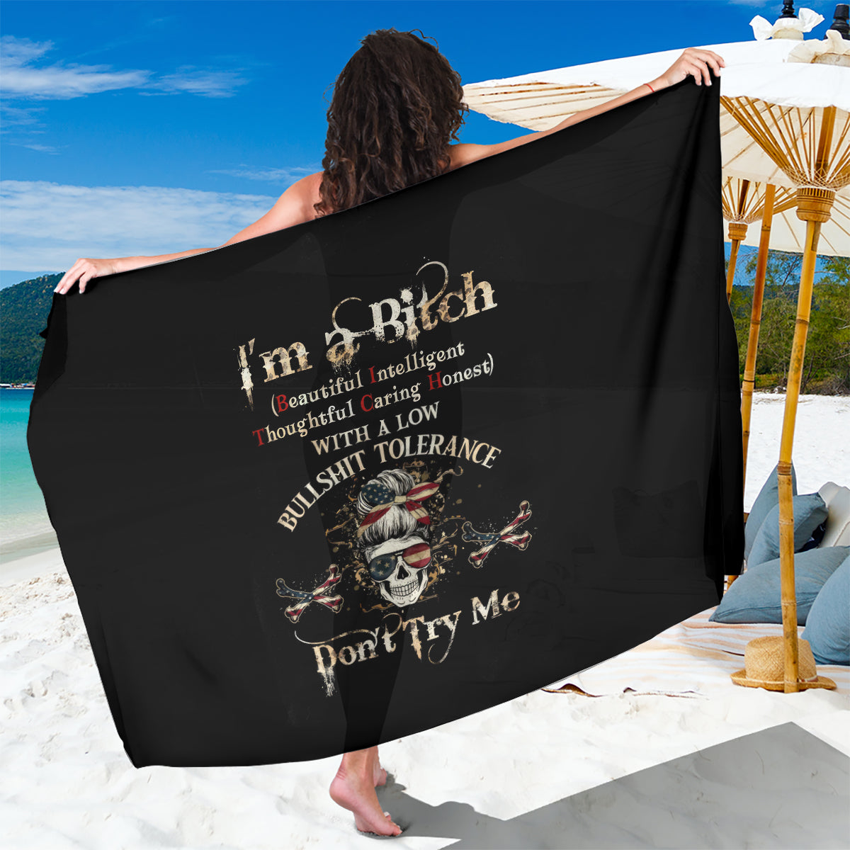 Girl Skull Sarong I'm A Bitch Don't Try Me - Wonder Print Shop
