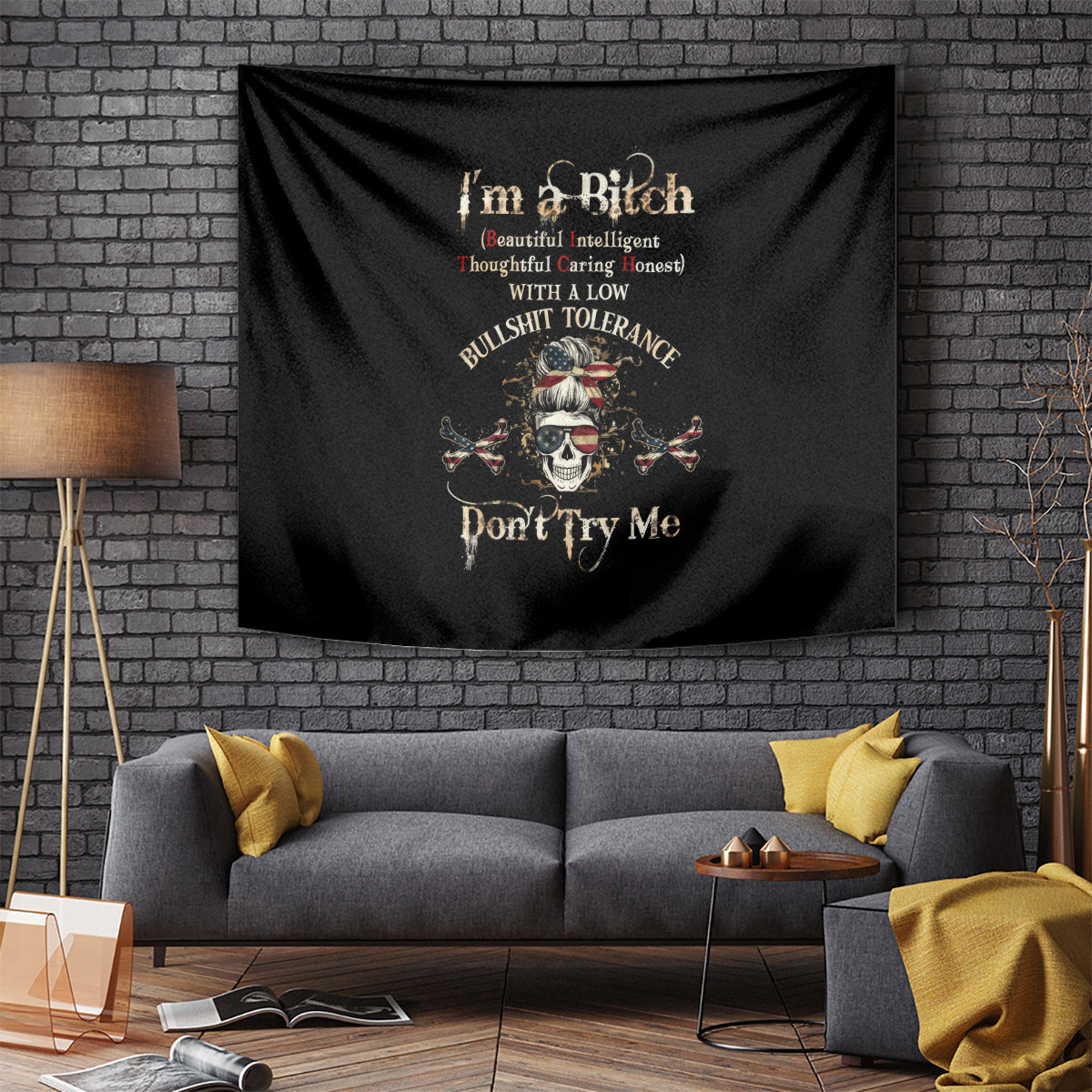 Girl Skull Tapestry I'm A Bitch Don't Try Me - Wonder Print Shop
