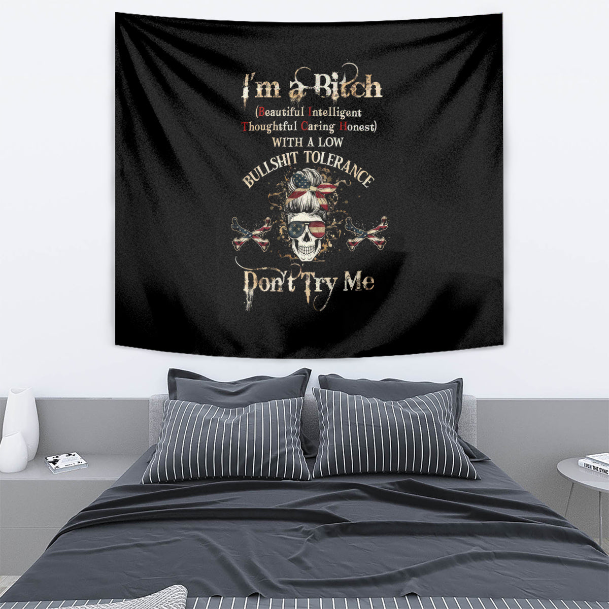 Girl Skull Tapestry I'm A Bitch Don't Try Me - Wonder Print Shop