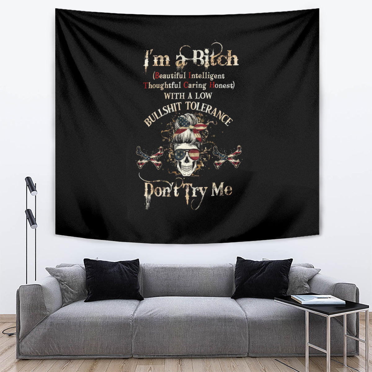 Girl Skull Tapestry I'm A Bitch Don't Try Me - Wonder Print Shop