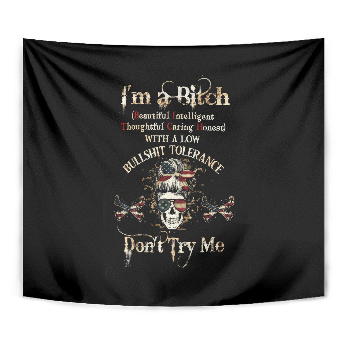 Girl Skull Tapestry I'm A Bitch Don't Try Me - Wonder Print Shop