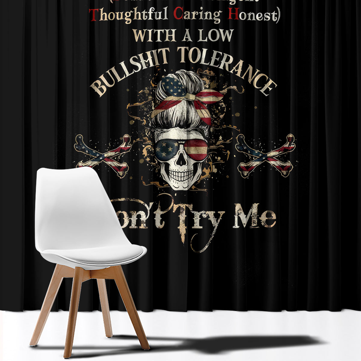 Girl Skull Window Curtain I'm A Bitch Don't Try Me - Wonder Print Shop