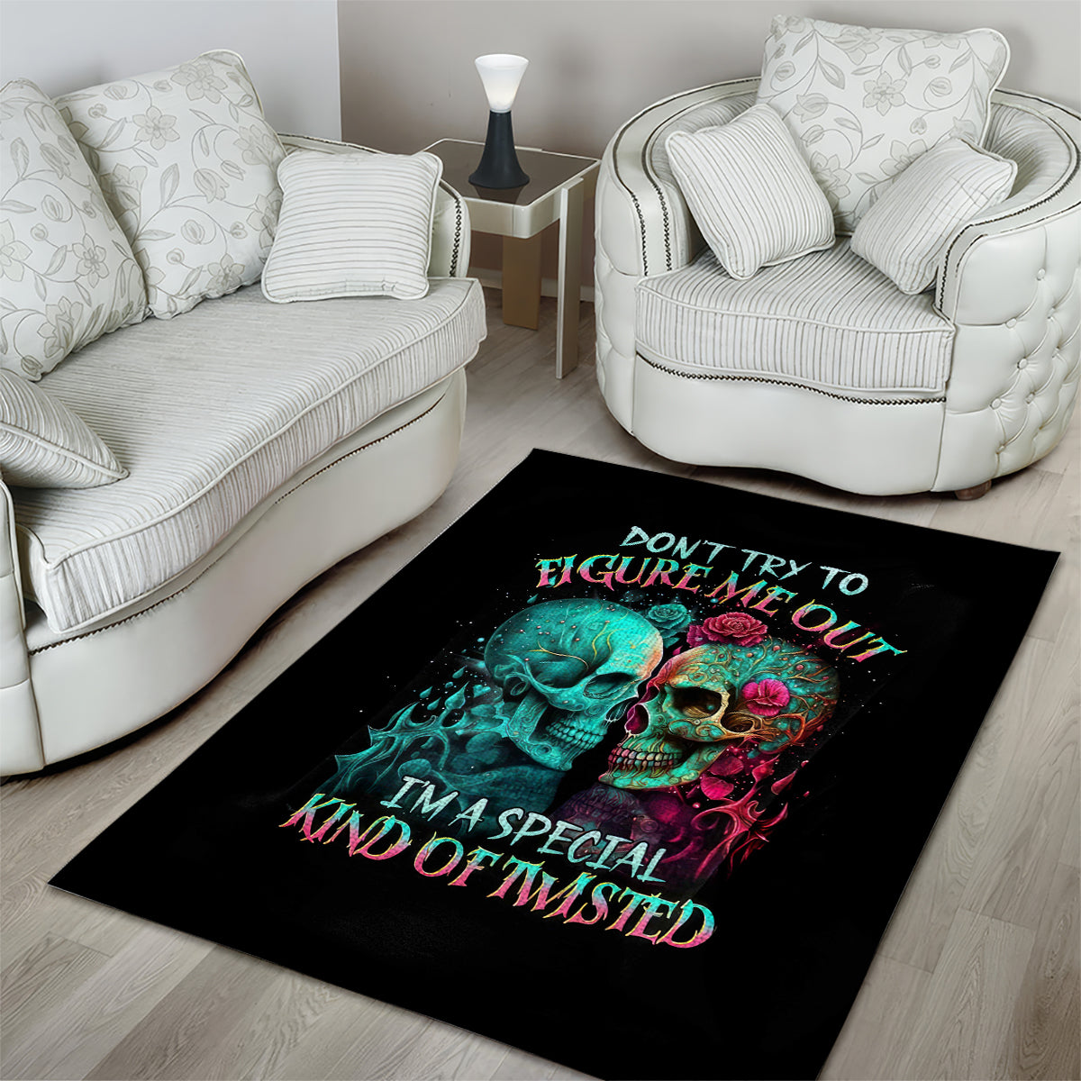 Twin Skull Area Rug Don't Try To Figure Me Out I'm A Special - Wonder Print Shop