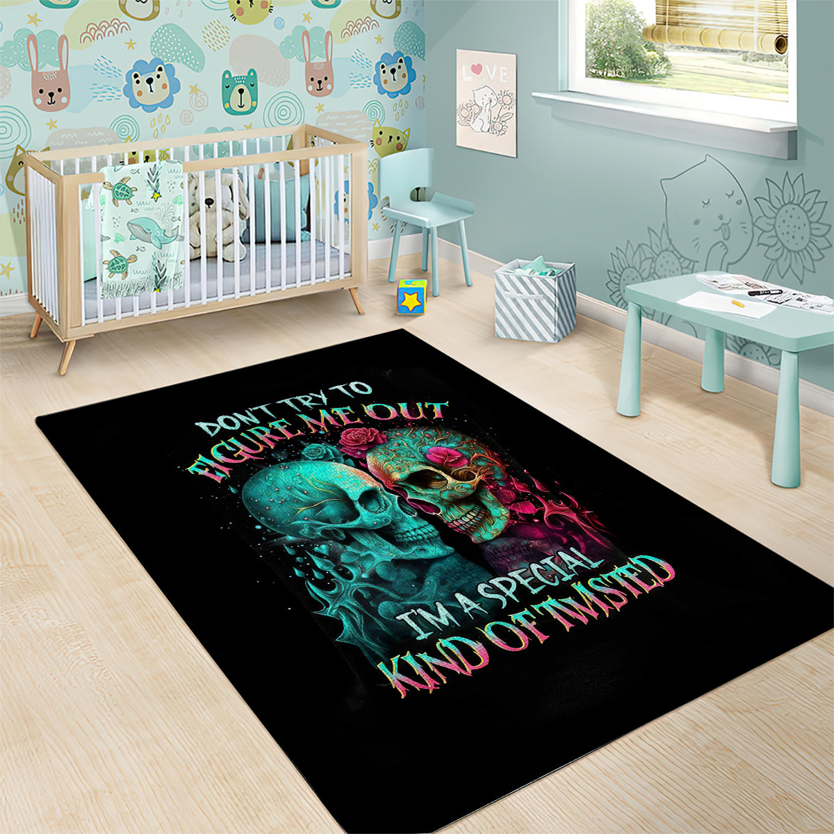 Twin Skull Area Rug Don't Try To Figure Me Out I'm A Special - Wonder Print Shop