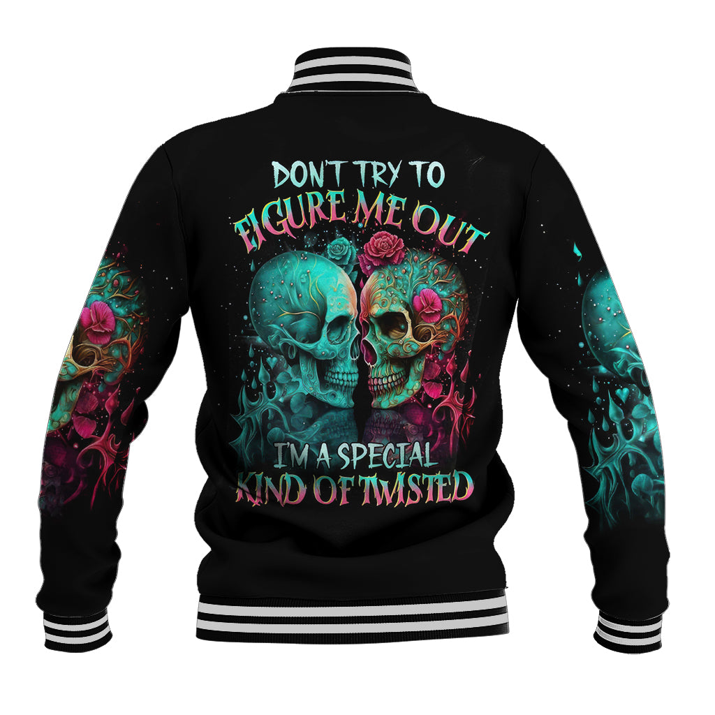 Twin Skull Baseball Jacket Don't Try To Figure Me Out I'm A Special - Wonder Print Shop