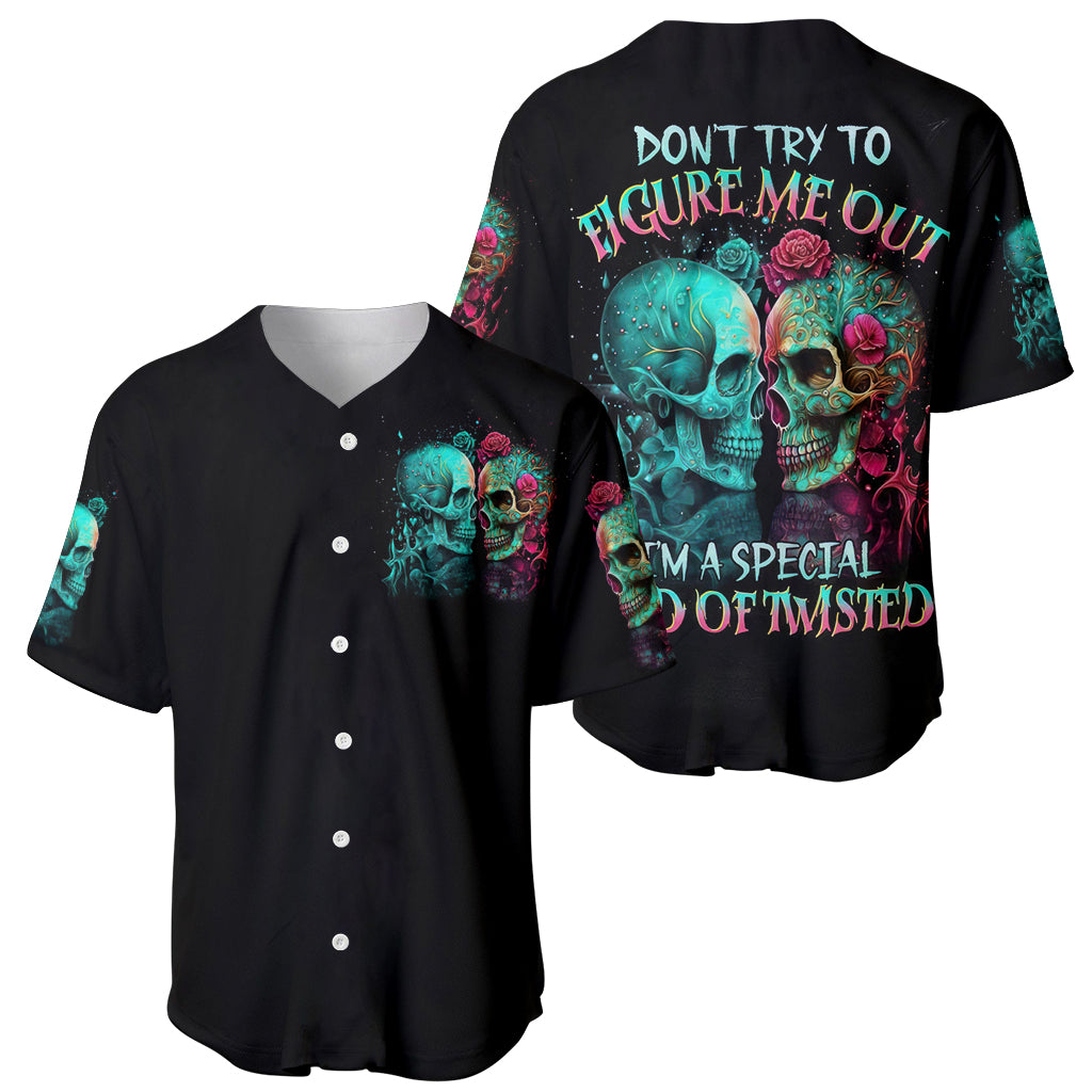 Twin Skull Baseball Jersey Don't Try To Figure Me Out I'm A Special - Wonder Print Shop