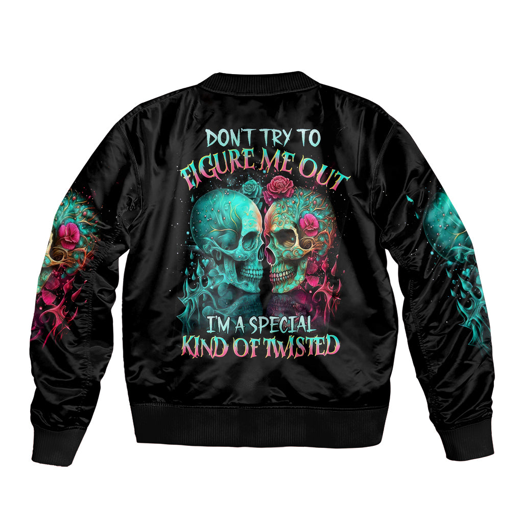 Twin Skull Bomber Jacket Don't Try To Figure Me Out I'm A Special - Wonder Print Shop