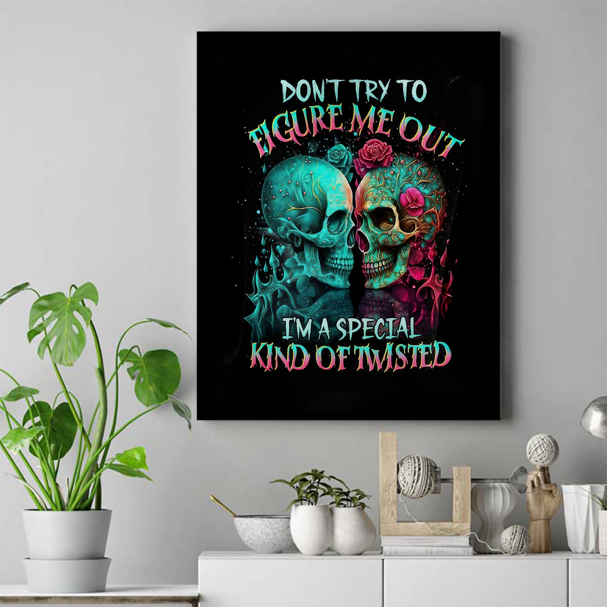 Twin Skull Canvas Wall Art Don't Try To Figure Me Out I'm A Special - Wonder Print Shop