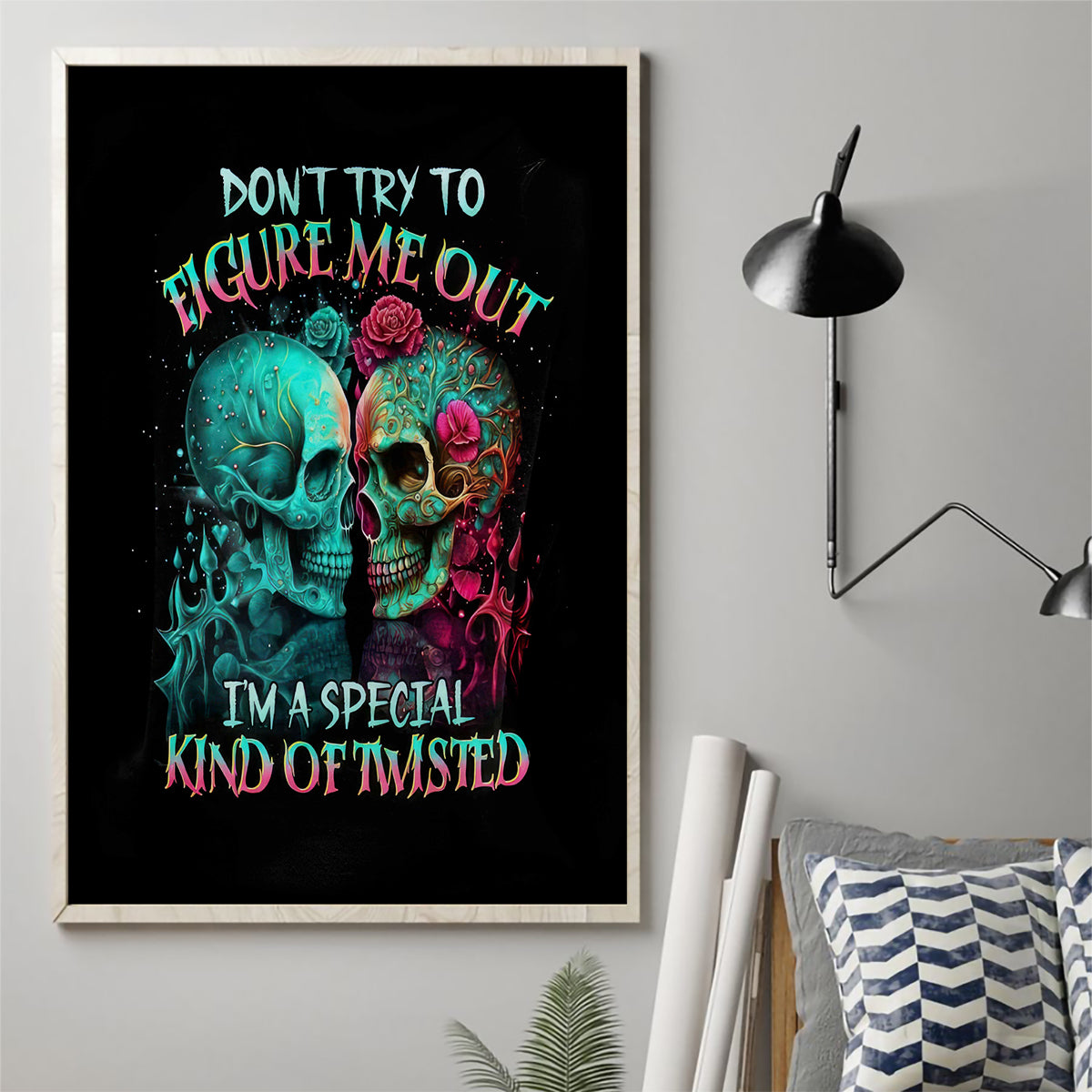 Twin Skull Canvas Wall Art Don't Try To Figure Me Out I'm A Special - Wonder Print Shop