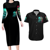 Twin Skull Couples Matching Long Sleeve Bodycon Dress and Hawaiian Shirt Don't Try To Figure Me Out I'm A Special - Wonder Print Shop