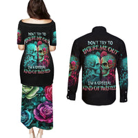 Twin Skull Couples Matching Puletasi Dress and Long Sleeve Button Shirts Don't Try To Figure Me Out I'm A Special - Wonder Print Shop