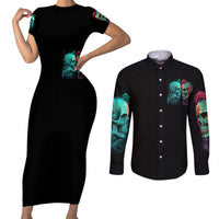 Twin Skull Couples Matching Short Sleeve Bodycon Dress and Long Sleeve Button Shirts Don't Try To Figure Me Out I'm A Special - Wonder Print Shop