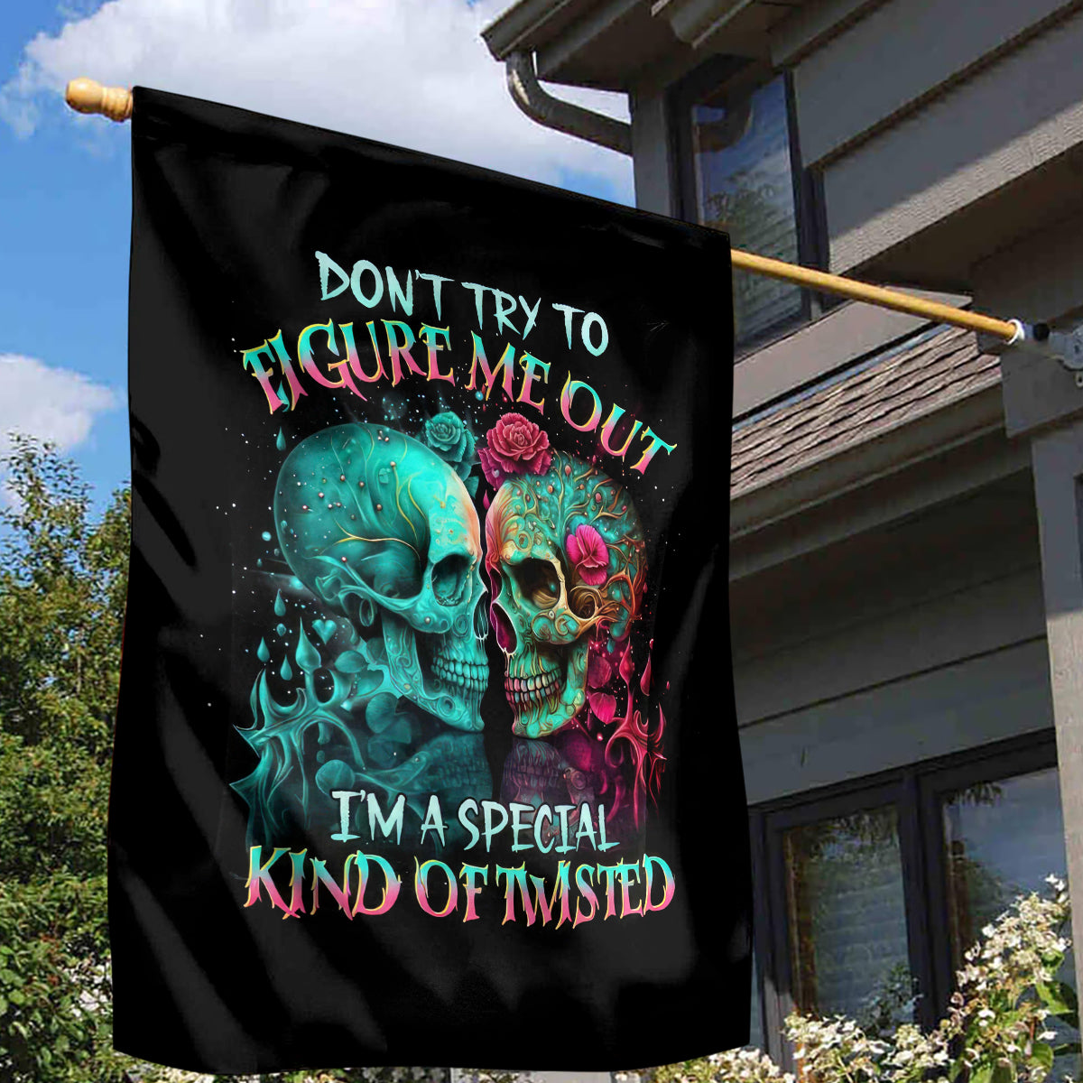 Twin Skull Garden Flag Don't Try To Figure Me Out I'm A Special - Wonder Print Shop