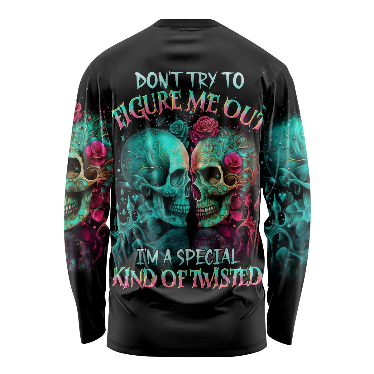 Twin Skull Long Sleeve Shirt Don't Try To Figure Me Out I'm A Special - Wonder Print Shop