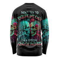 Twin Skull Long Sleeve Shirt Don't Try To Figure Me Out I'm A Special - Wonder Print Shop