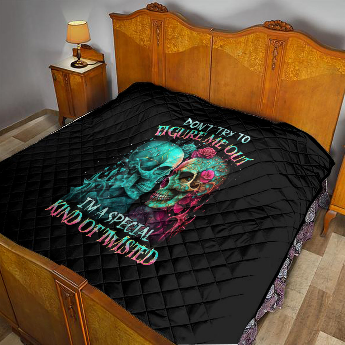 Twin Skull Quilt Don't Try To Figure Me Out I'm A Special - Wonder Print Shop