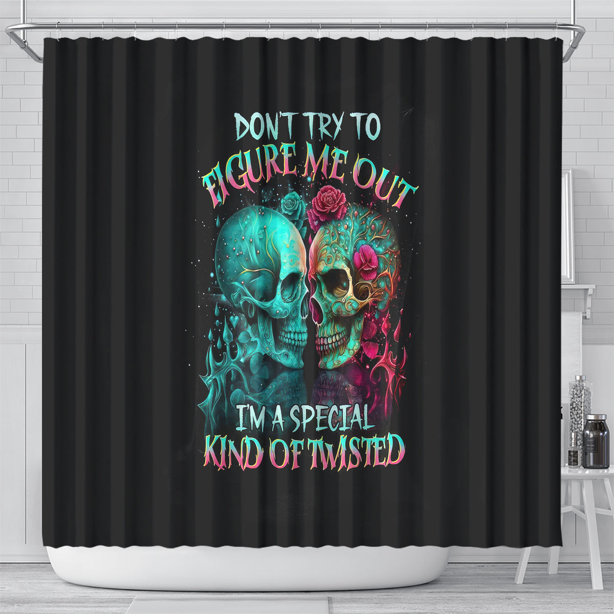 twin-skull-shower-curtain-dont-try-to-figure-me-out-im-a-special