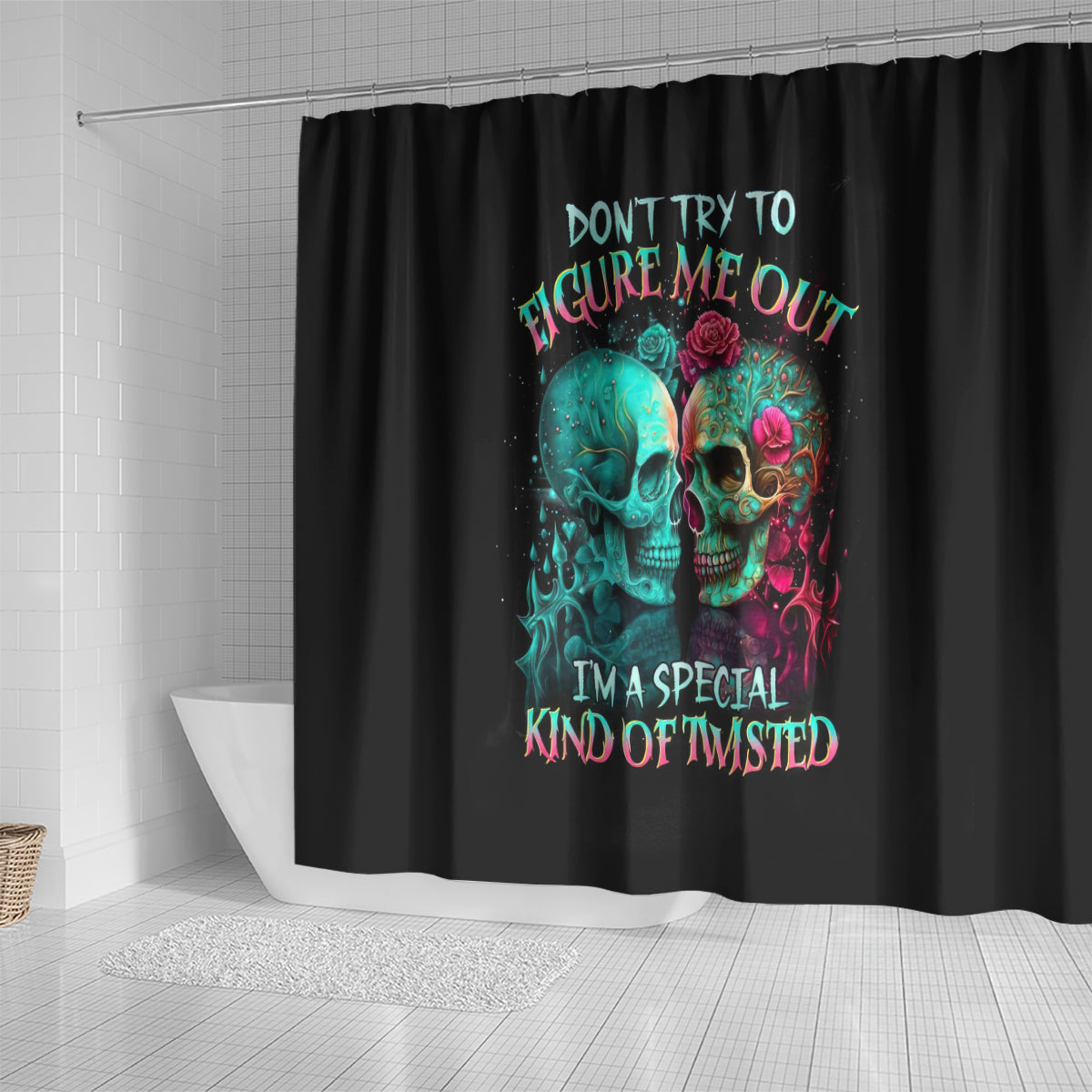 twin-skull-shower-curtain-dont-try-to-figure-me-out-im-a-special