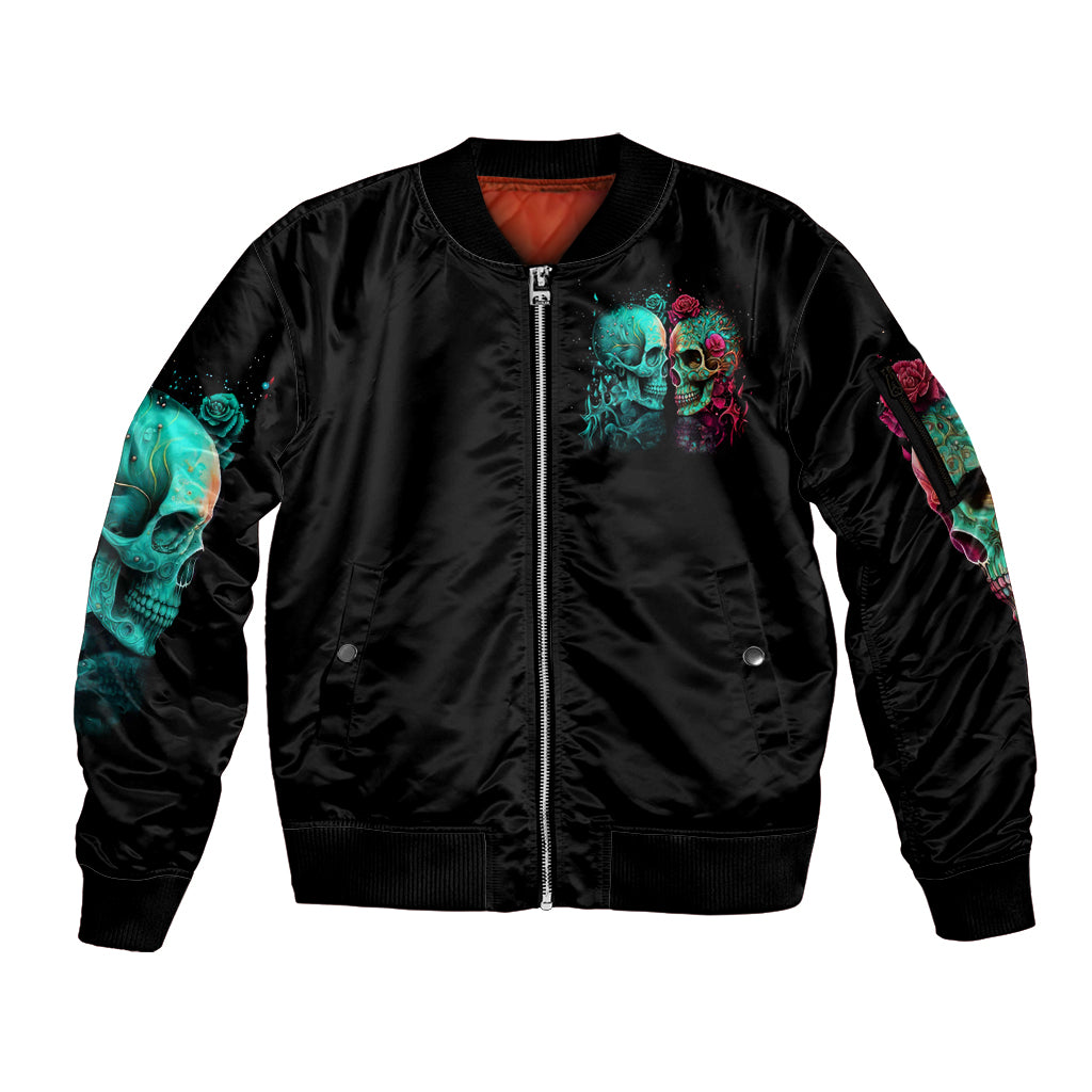 Satan Skull Sleeve Zip Bomber Jacket I Never Alone My Demon With Me 24/7 - Wonder Print Shop