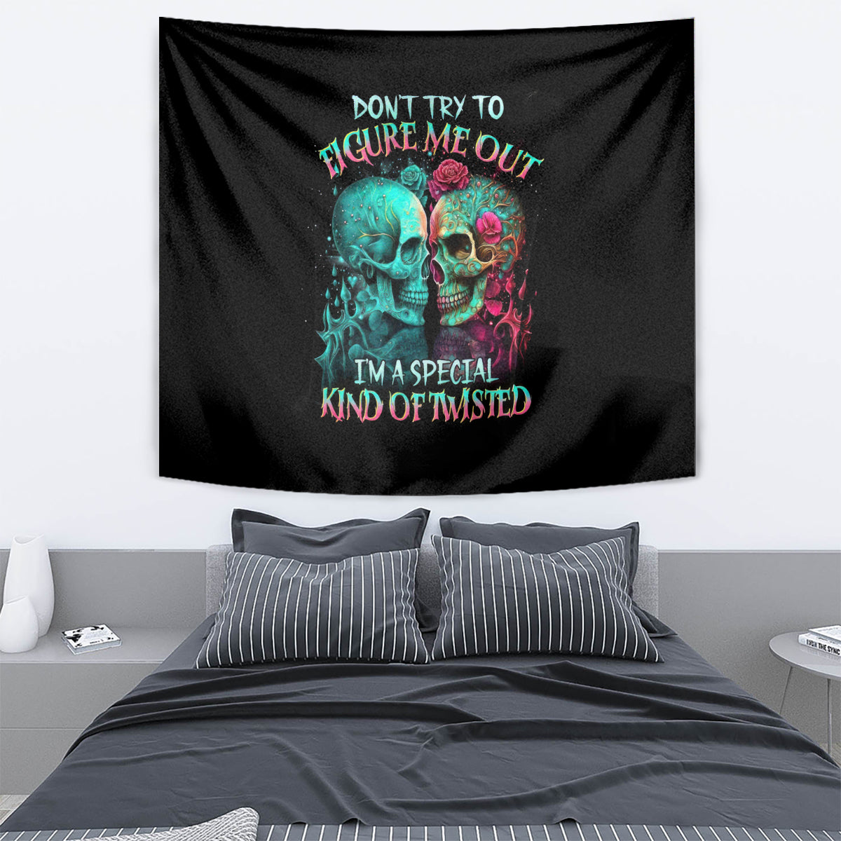 Twin Skull Tapestry Don't Try To Figure Me Out I'm A Special - Wonder Print Shop