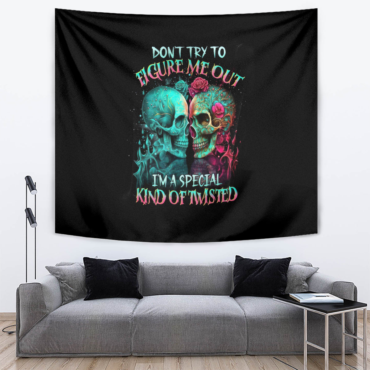 Twin Skull Tapestry Don't Try To Figure Me Out I'm A Special - Wonder Print Shop