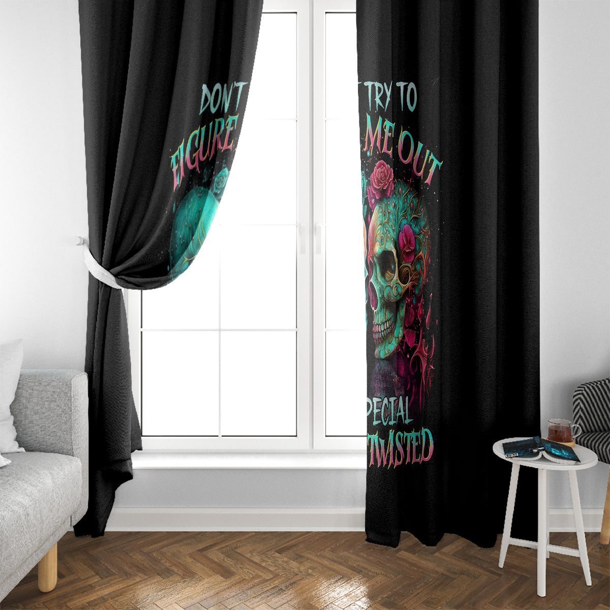 Twin Skull Window Curtain Don't Try To Figure Me Out I'm A Special - Wonder Print Shop