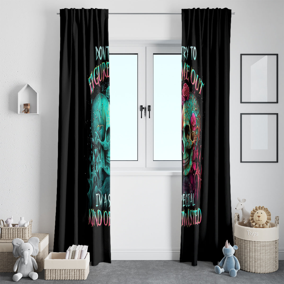 Twin Skull Window Curtain Don't Try To Figure Me Out I'm A Special - Wonder Print Shop