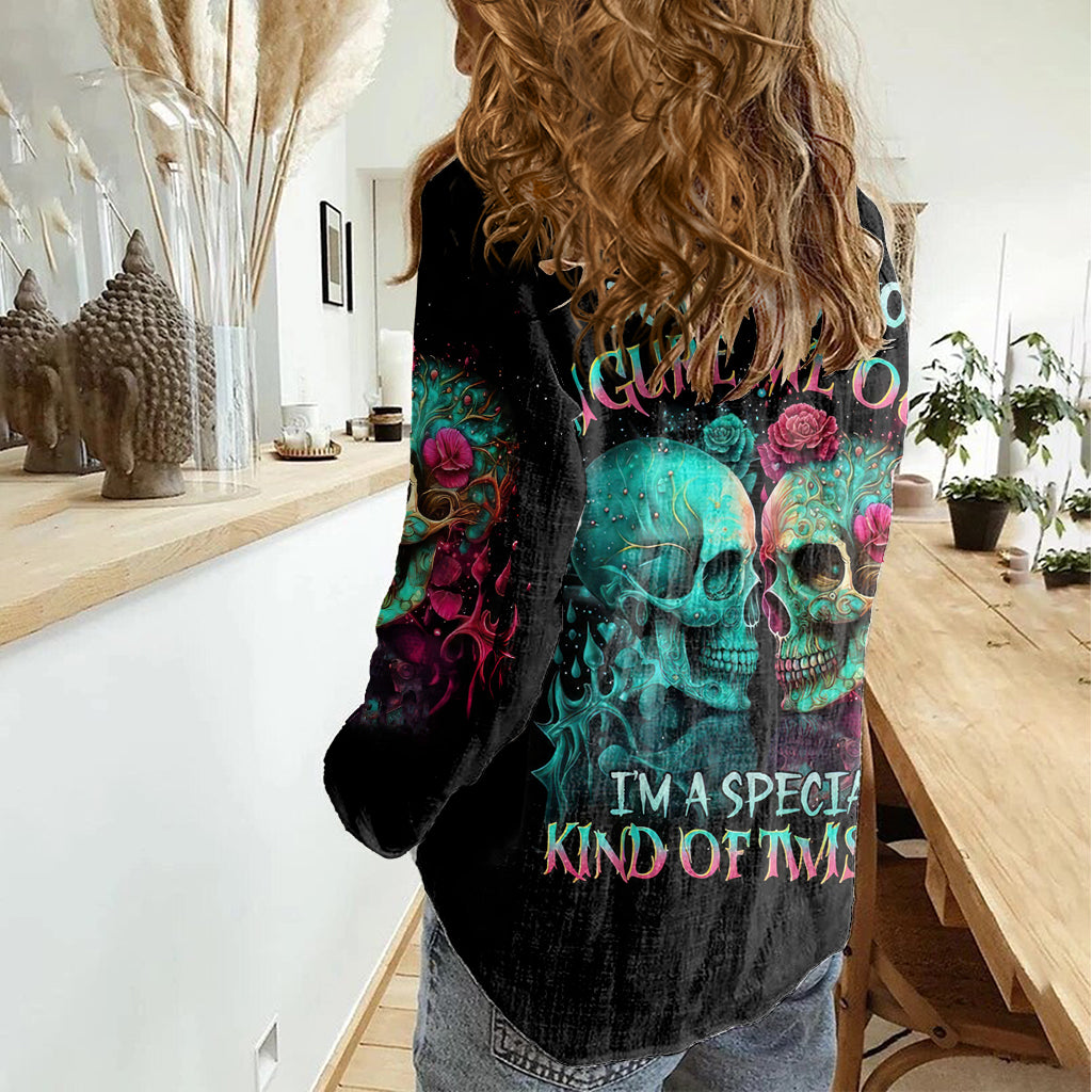 Satan Skull Women Casual Shirt I Never Alone My Demon With Me 24/7 - Wonder Print Shop
